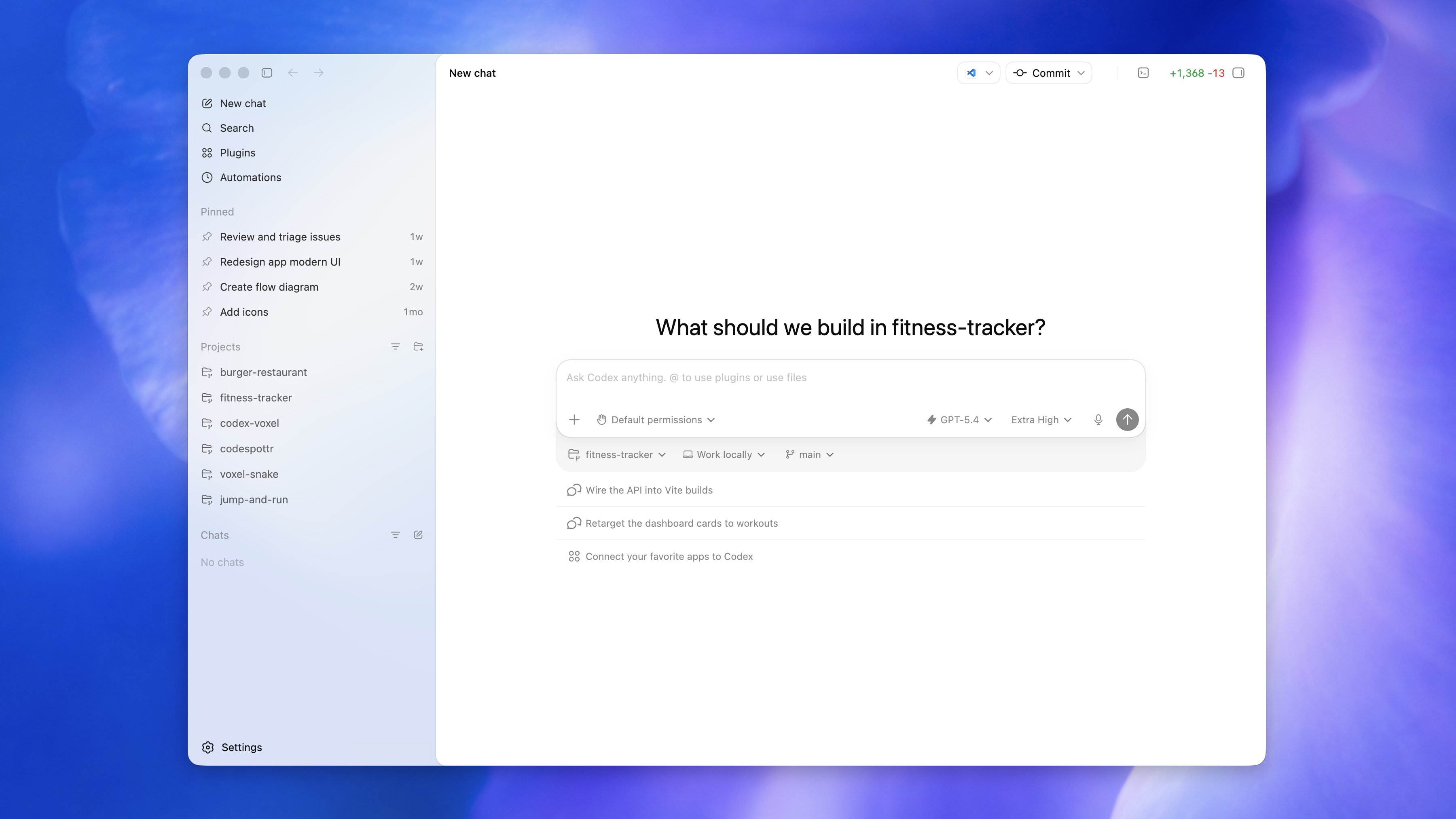 ChatGPT 界面截图：在 macOS 上显示并行项目聊天的初代 Codex App