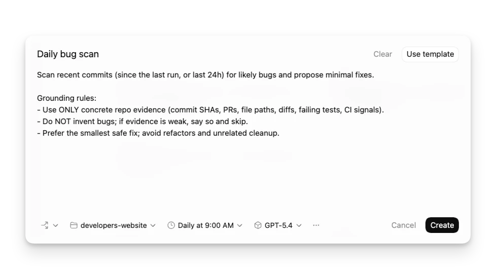 ChatGPT 界面截图：ChatGPT 桌面应用中的定时任务设置