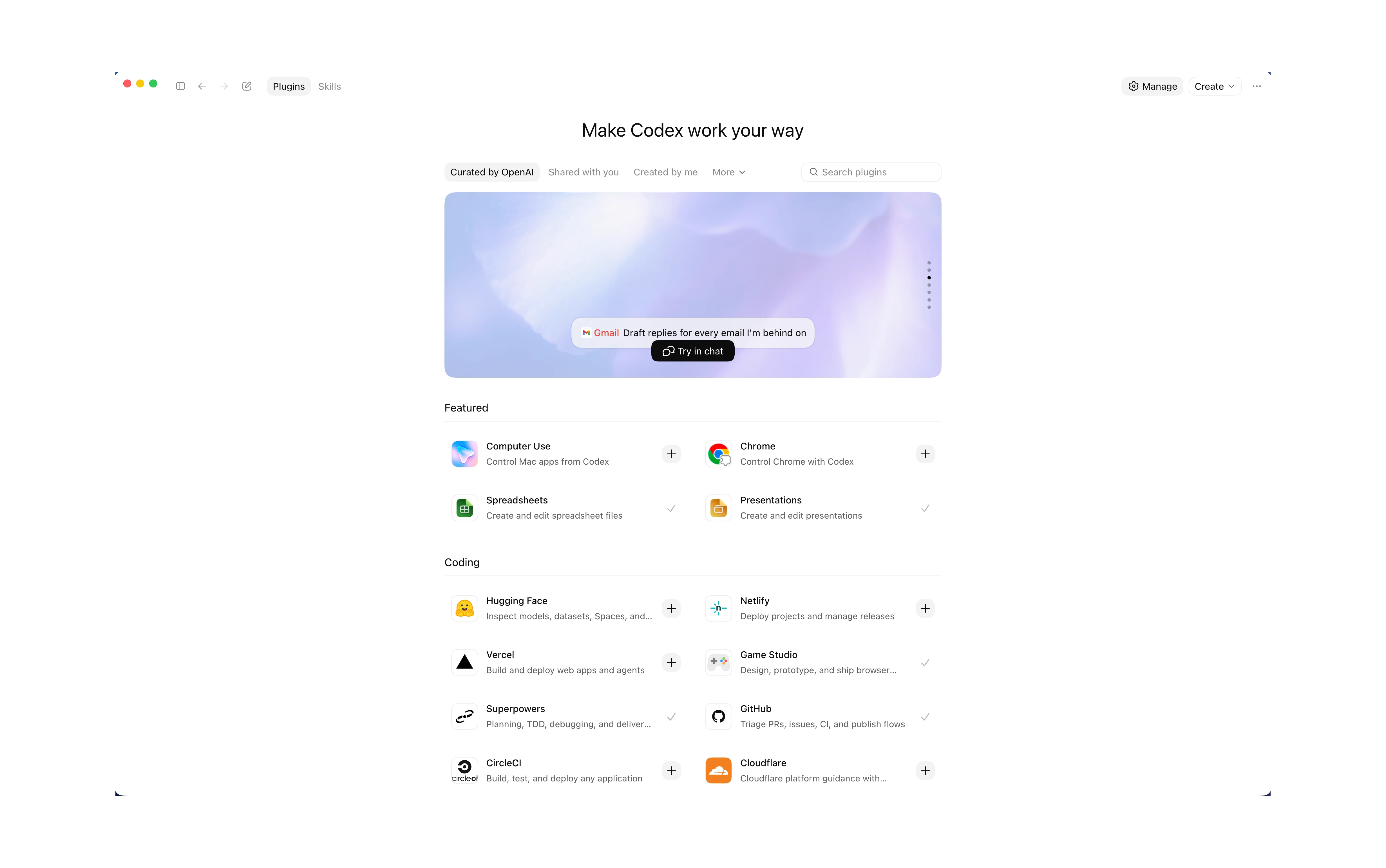 ChatGPT 界面截图：ChatGPT 桌面 App 中的 Plugins 页面