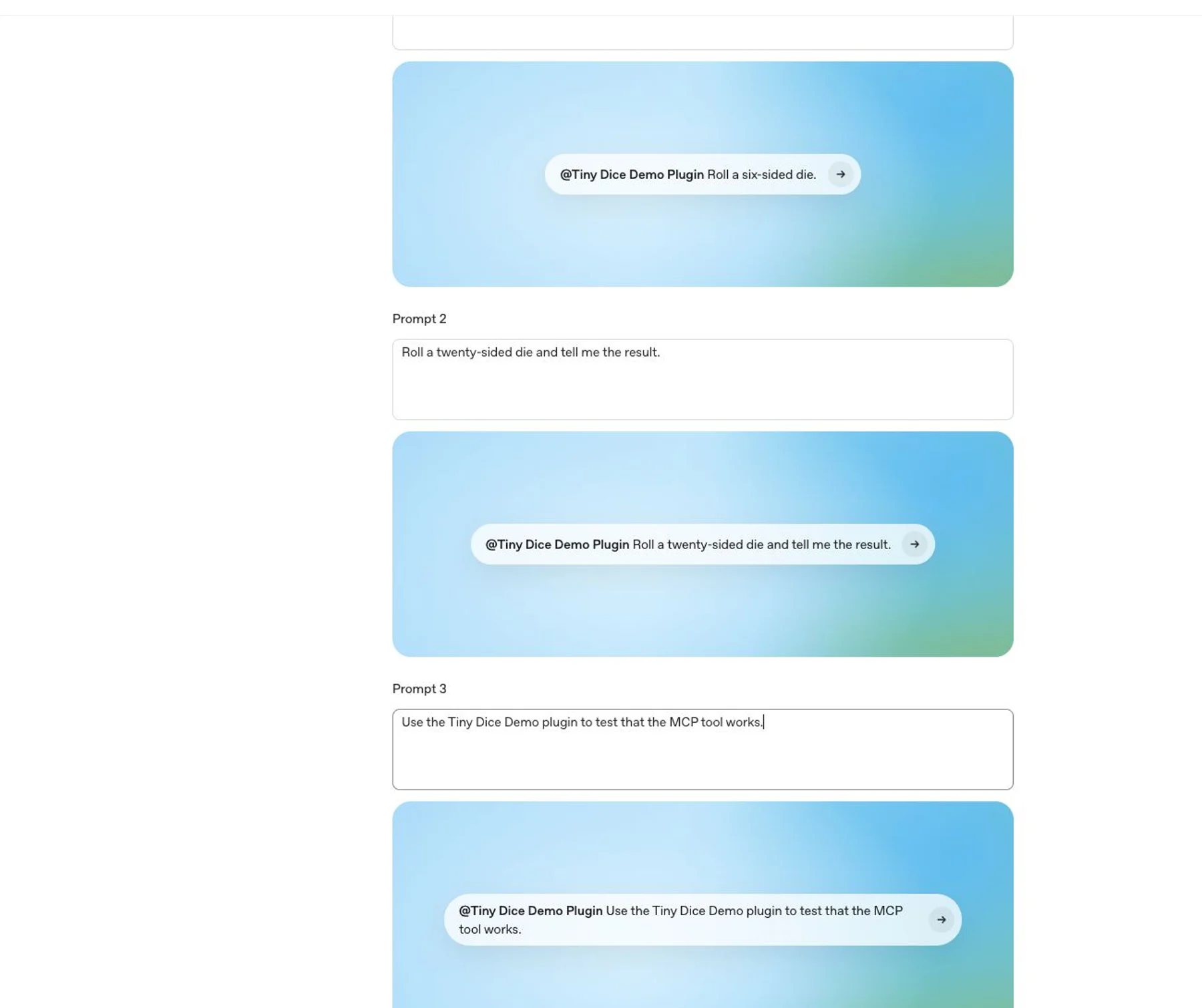 带 starter prompt 示例的 Prompts 标签页