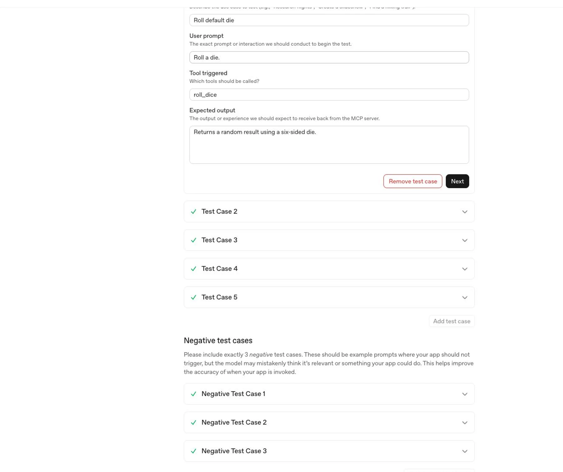 包含正向和负向测试用例的 Testing 标签页